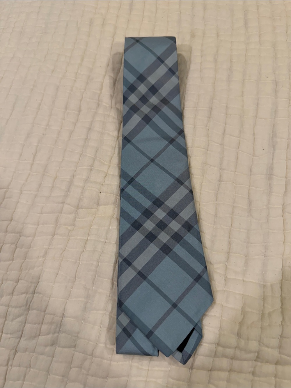 Burberry Light Blue Plaid Silk Tie